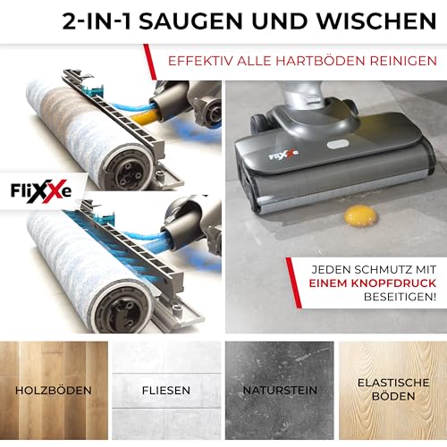 Flixxe X3 2-in-1 Nass-/Trockensauger, kabellos, 200W, 40 Min Laufzeit, LED-Display, Selbstreinigung, X-Sense, doppelseitige Kantenreinigung.