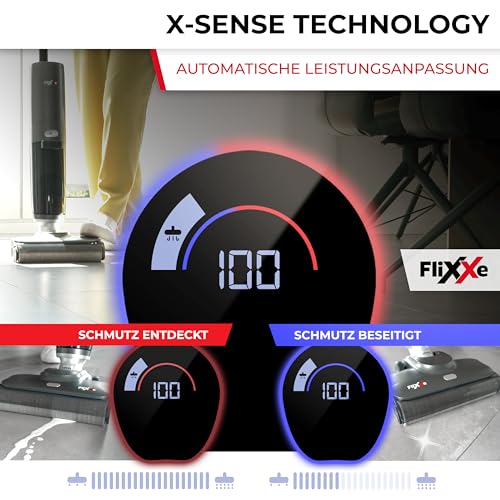 Flixxe X3 2-in-1 Nass-/Trockensauger, kabellos, 200W, 40 Min Laufzeit, LED-Display, Selbstreinigung, X-Sense, doppelseitige Kantenreinigung.