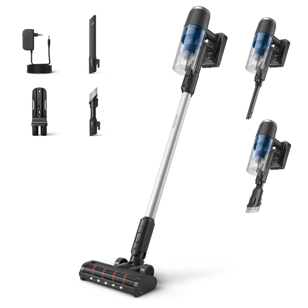 Philips Serie 3000 Akku-Staubsauger, 60 Min Laufzeit, LED-Düse, starker Saugkraft, inkl. Fugen- & Kombidüse, austauschbarer Akku (XC3032/01).