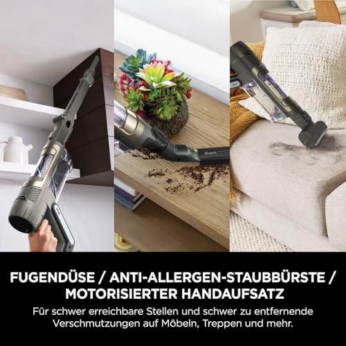 Shark Detect Clean Akku-Staubsauger, 60 Min Laufzeit, starke Saugkraft, DirtDetect, 2L Selbstentleerung, Anti-Hair-Wrap, Fugenaufsatz, Weiß.