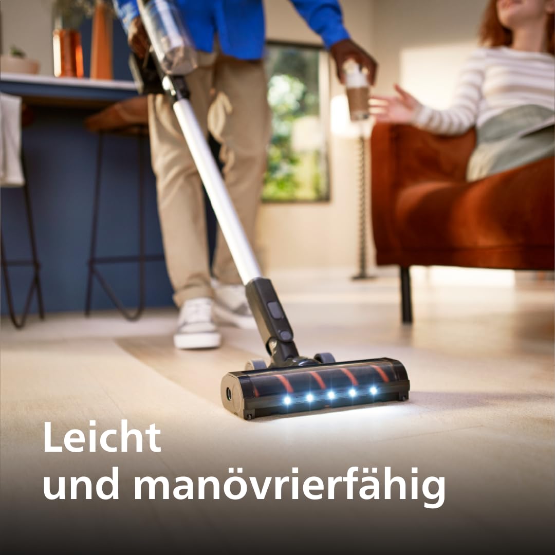 Philips Serie 3000 Akku-Staubsauger, 60 Min Laufzeit, LED-Düse, starker Saugkraft, inkl. Fugen- & Kombidüse, austauschbarer Akku (XC3032/01).