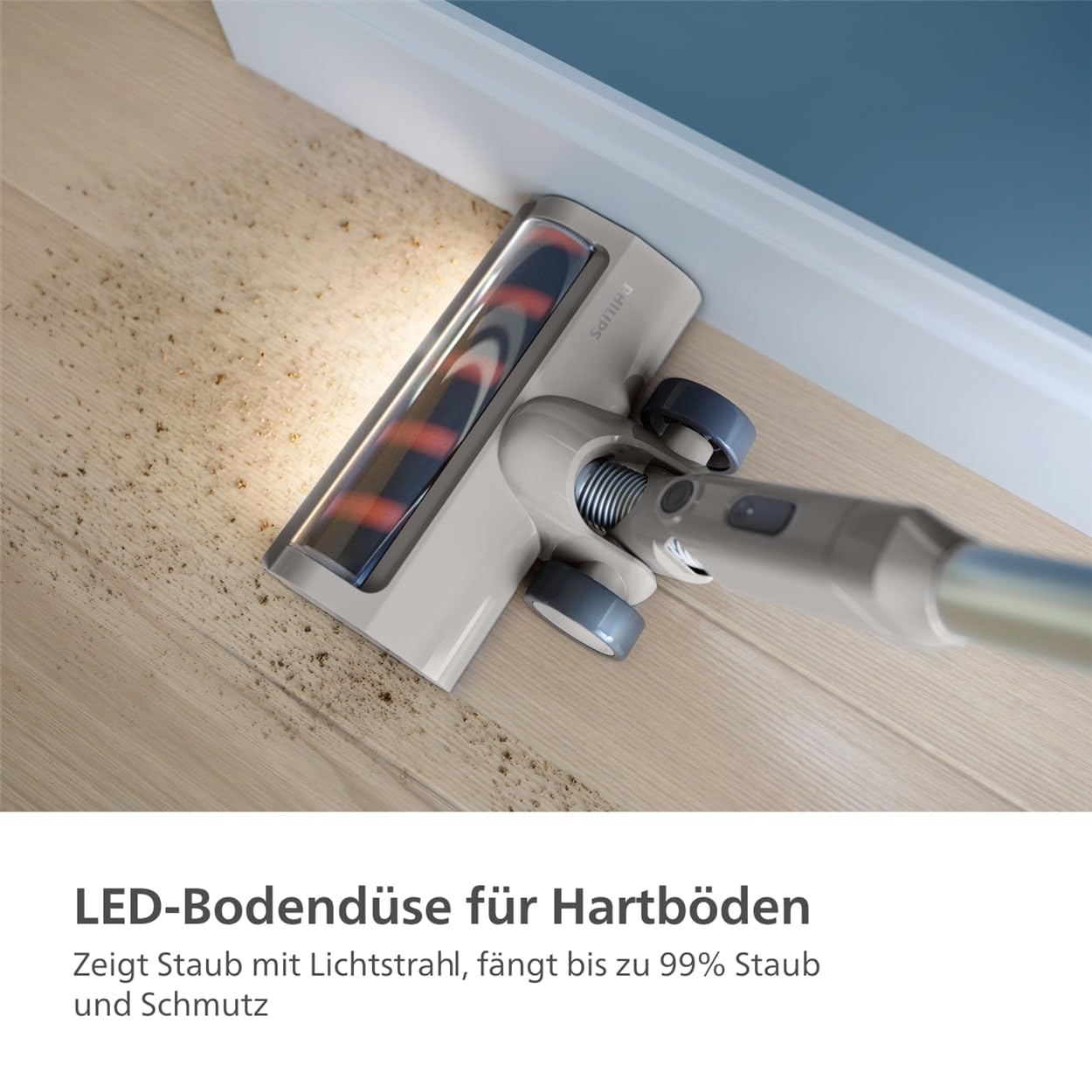 Philips Serie 3000 Akku-Staubsauger, 60 Min Laufzeit, LED-Düse, starker Saugkraft, inkl. Fugen- & Kombidüse, austauschbarer Akku (XC3032/01).