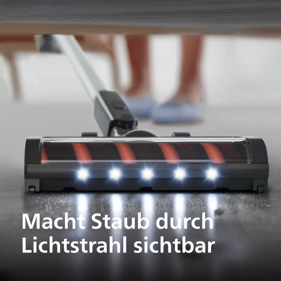 Philips Serie 3000 Akku-Staubsauger, 60 Min Laufzeit, LED-Düse, starker Saugkraft, inkl. Fugen- & Kombidüse, austauschbarer Akku (XC3032/01).