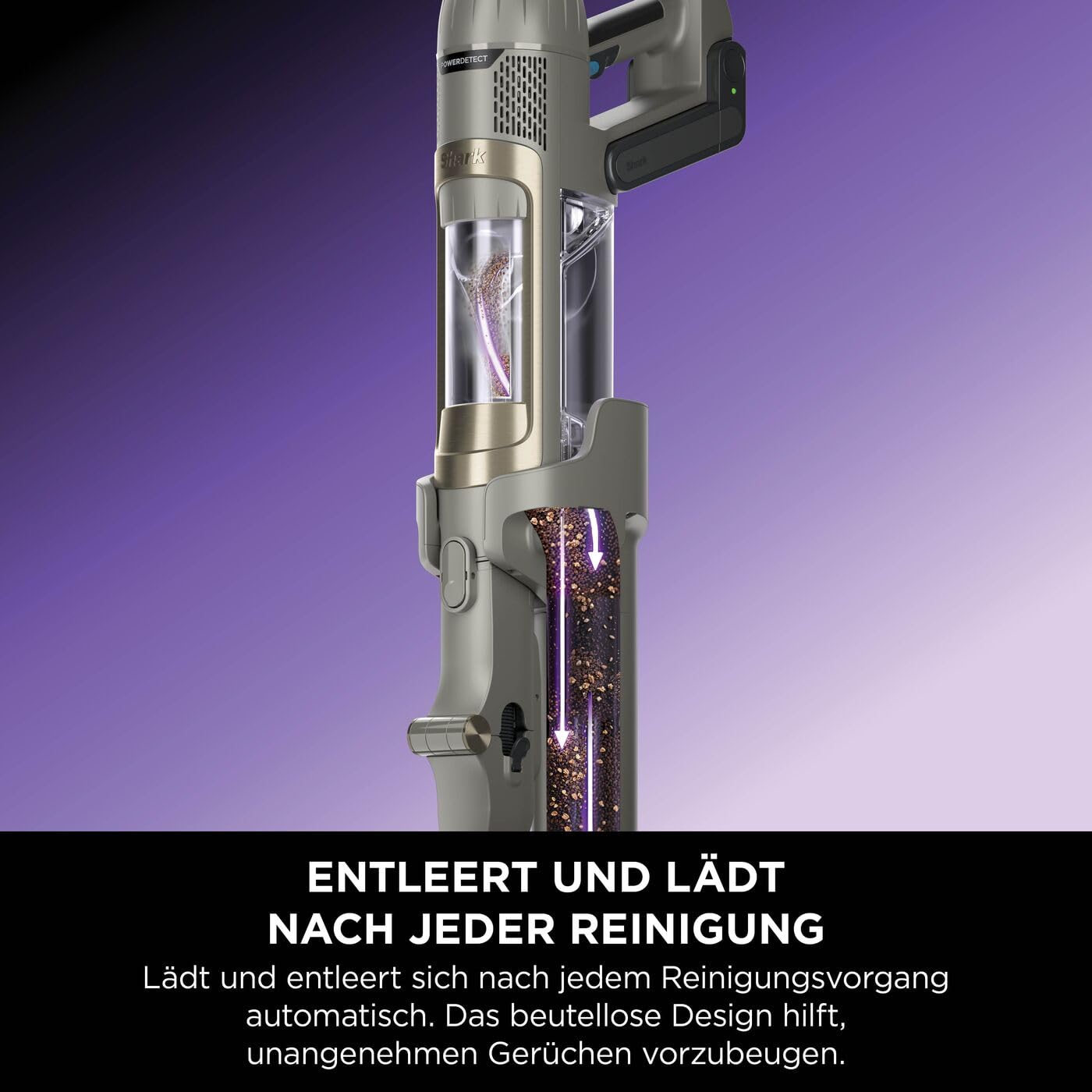 Shark Detect Clean Akku-Staubsauger, 60 Min Laufzeit, starke Saugkraft, DirtDetect, 2L Selbstentleerung, Anti-Hair-Wrap, Fugenaufsatz, Weiß.