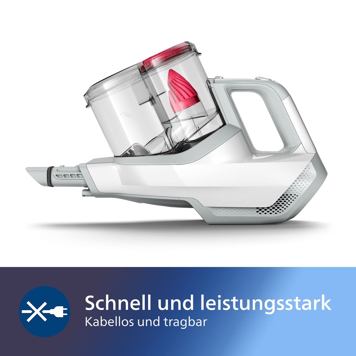 Philips Serie 3000 Akku-Staubsauger, 60 Min Laufzeit, LED-Düse, starker Saugkraft, inkl. Fugen- & Kombidüse, austauschbarer Akku (XC3032/01).