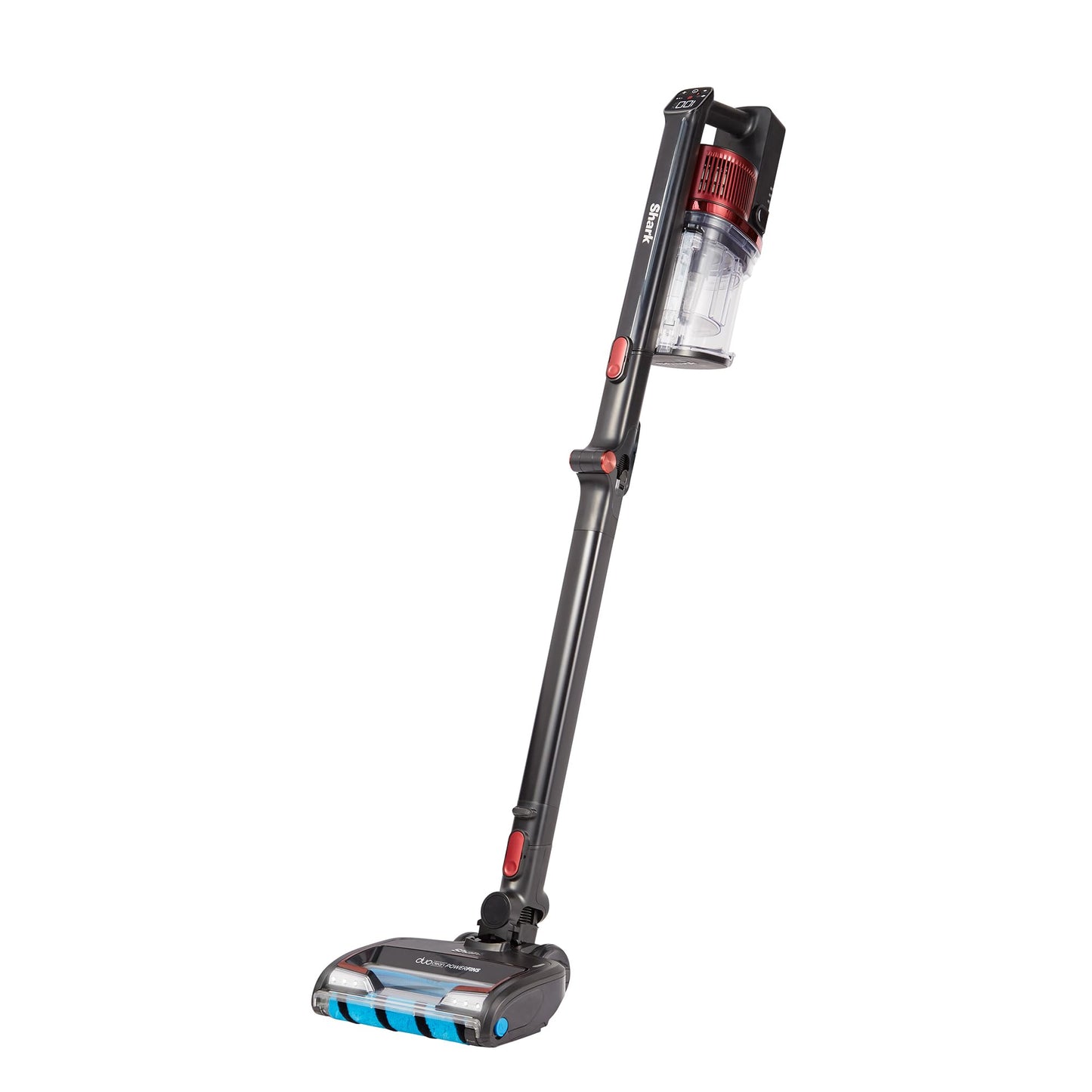 Shark IZ300EUT Akku-Staubsauger, 60 Min Laufzeit, Anti-Hair-Wrap, DuoClean, motorisierter Tierhaaraufsatz, 20 cm Fugendüse, Schwarz/Rot.