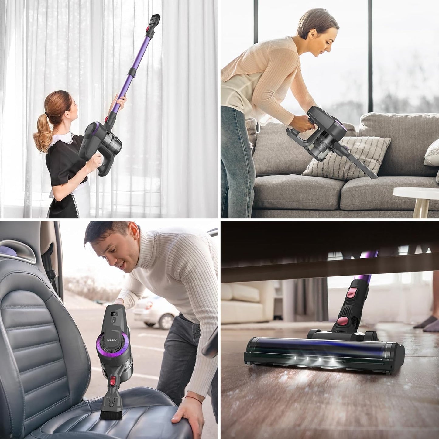 Akku-Staubsauger 25.000Pa, 175W, 50 Min Laufzeit, Anti-Tangle-Bürste, selbststehend, ultraleicht, ideal für Teppiche, Hartböden & Tierhaare.