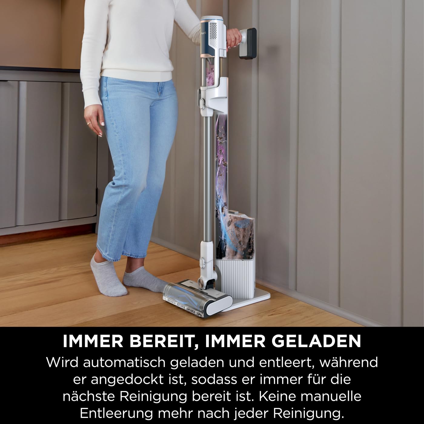 Shark Detect Clean Akku-Staubsauger, 60 Min Laufzeit, starke Saugkraft, DirtDetect, 2L Selbstentleerung, Anti-Hair-Wrap, Fugenaufsatz, Weiß.