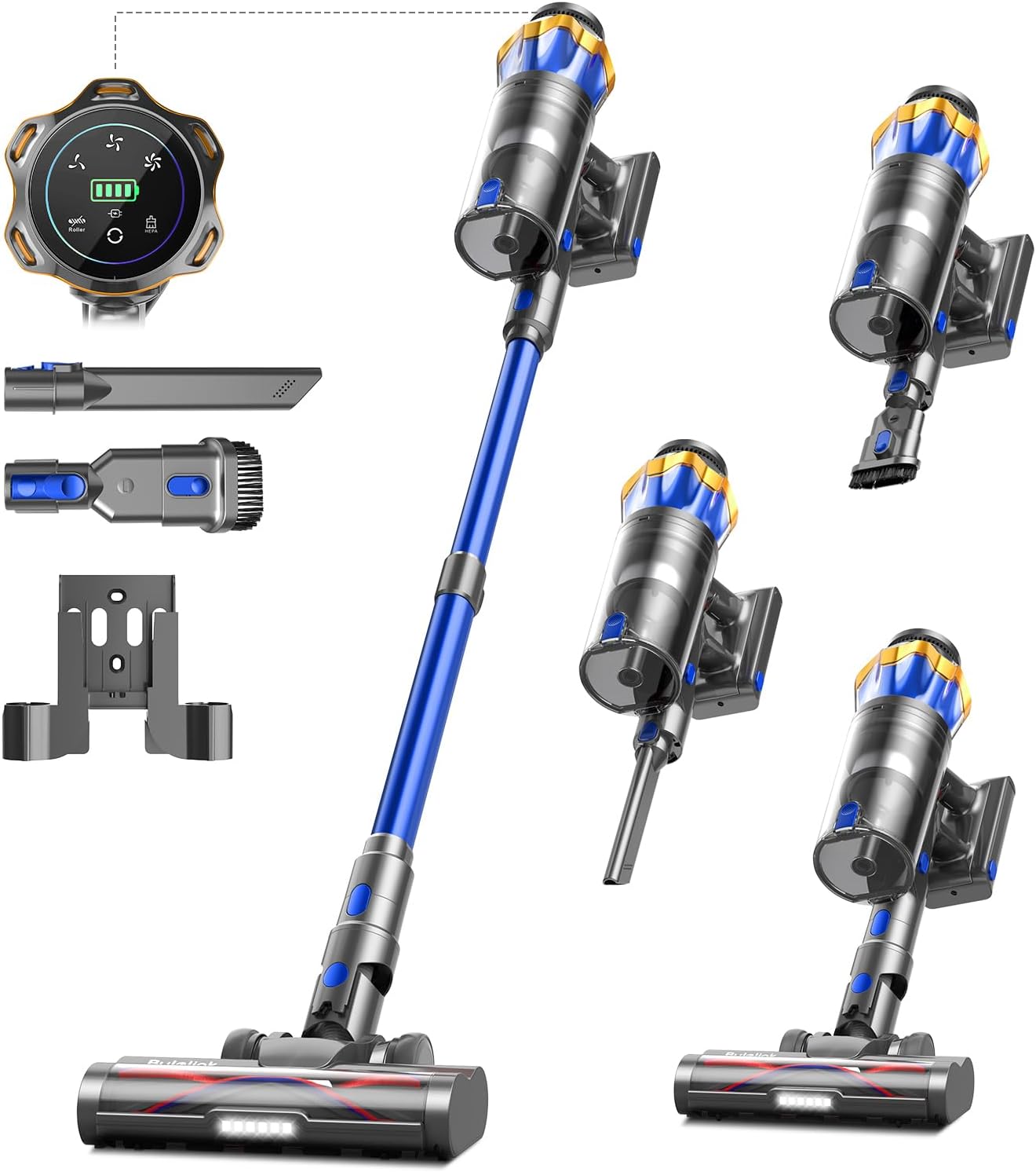 Akku-Staubsauger 45.000Pa, 550W, 65 Min, 1,6L Behälter, Anti-Tangle-Bürste, Display, leise, 8-fach-Filtration, für Teppiche, Böden & Tierhaare.