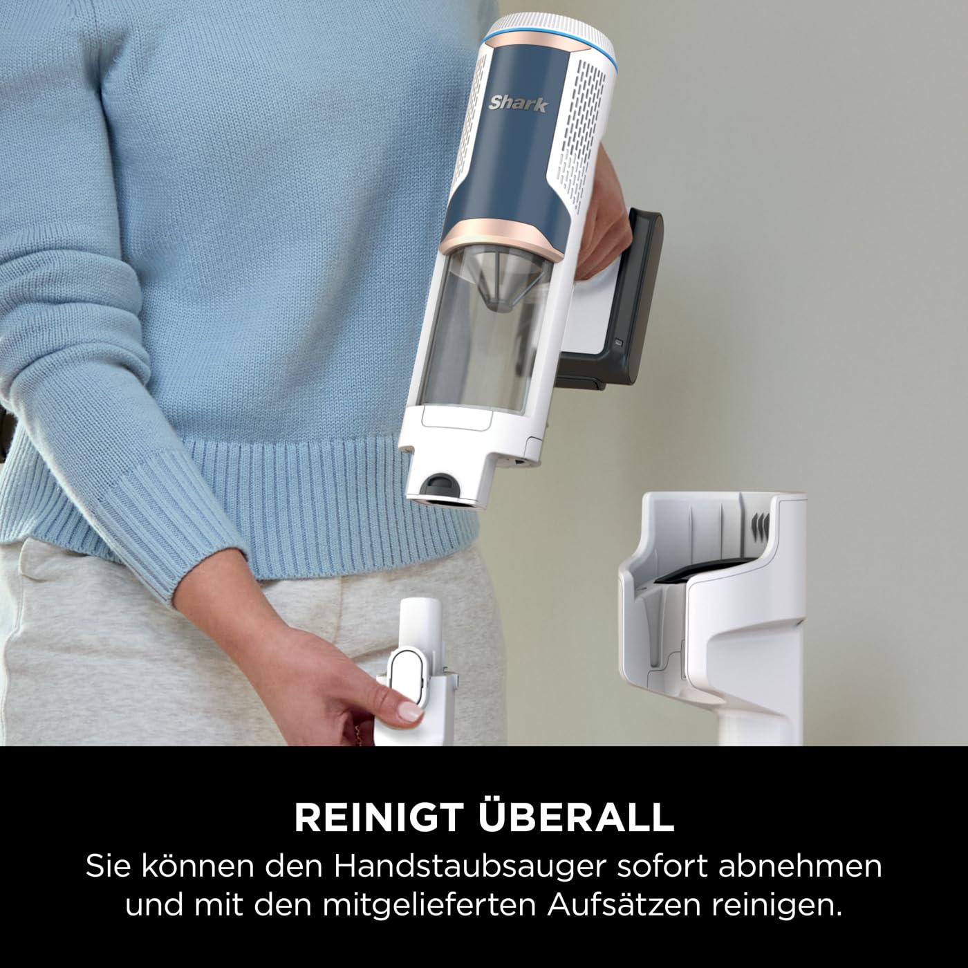 Shark Detect Clean Akku-Staubsauger, 60 Min Laufzeit, starke Saugkraft, DirtDetect, 2L Selbstentleerung, Anti-Hair-Wrap, Fugenaufsatz, Weiß.