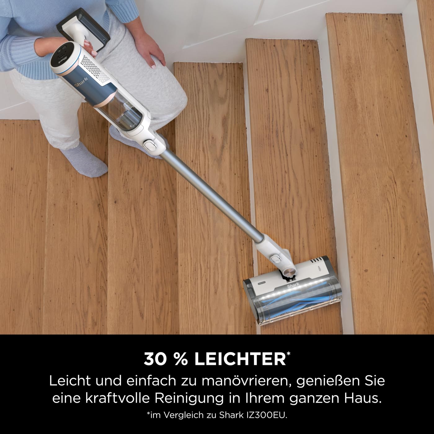 Shark Detect Clean Akku-Staubsauger, 60 Min Laufzeit, starke Saugkraft, DirtDetect, 2L Selbstentleerung, Anti-Hair-Wrap, Fugenaufsatz, Weiß.