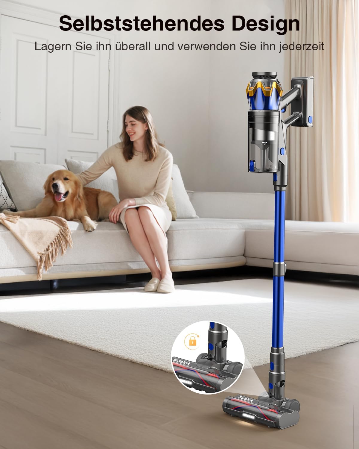 Akku-Staubsauger 45.000Pa, 550W, 65 Min, 1,6L Behälter, Anti-Tangle-Bürste, Display, leise, 8-fach-Filtration, für Teppiche, Böden & Tierhaare.