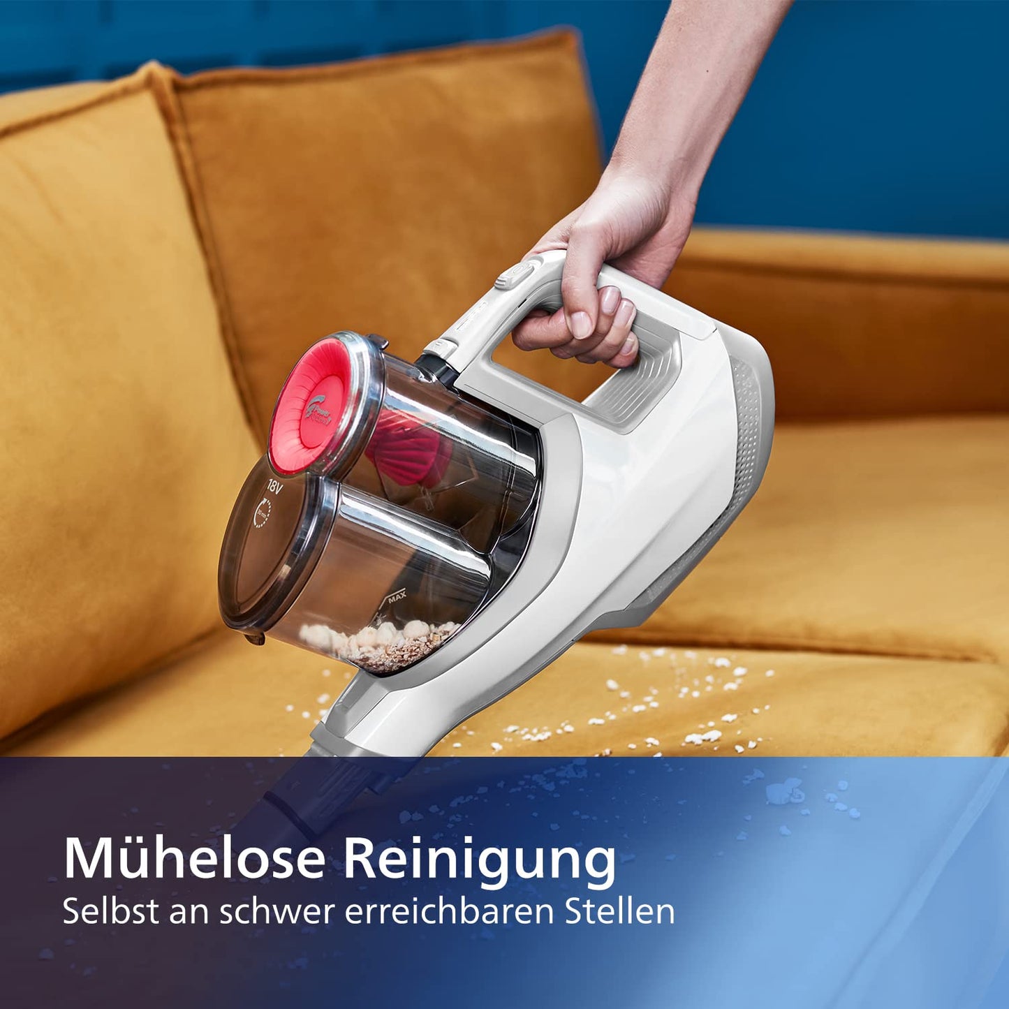 Philips Serie 3000 Akku-Staubsauger, 60 Min Laufzeit, LED-Düse, starker Saugkraft, inkl. Fugen- & Kombidüse, austauschbarer Akku (XC3032/01).