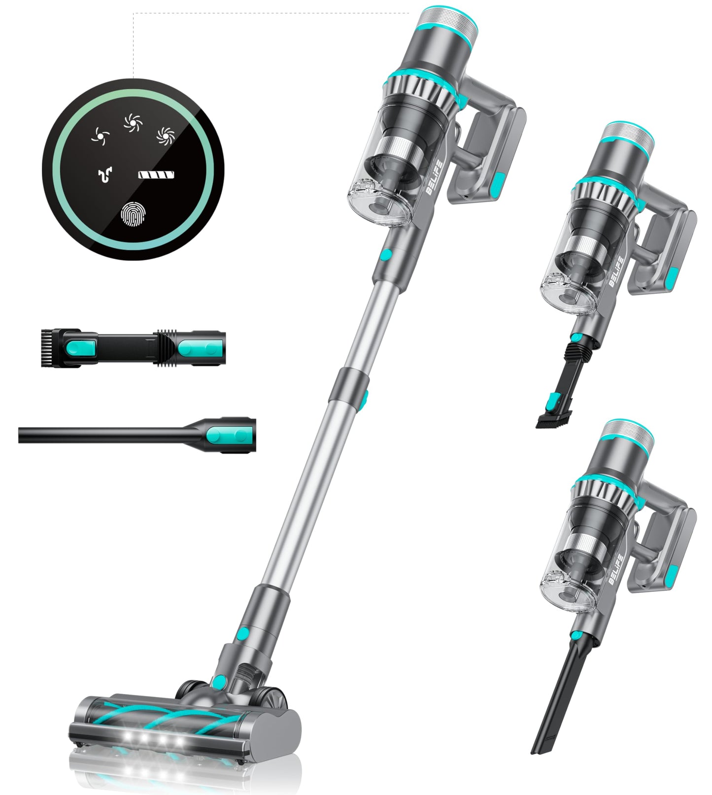 Belife Akku-Staubsauger 45.000Pa, 550W, 45 Min, LED-Display, 6-in-1, beutellos, ideal für Teppiche, Böden & Tierhaare.