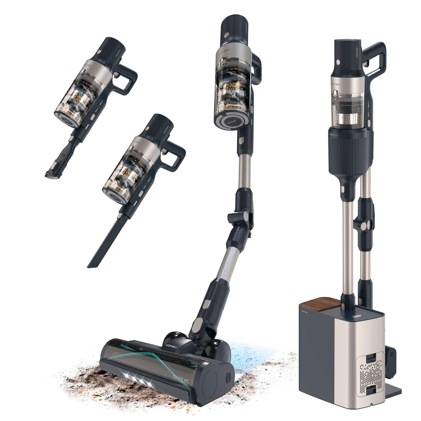 Cecotec Conga Rockstar 11500, 800W, 300AW, 110 Min, KI, App, Auto-Entleerung, Flex-Rohr & Zubehör, kabelloser Staubsauger.