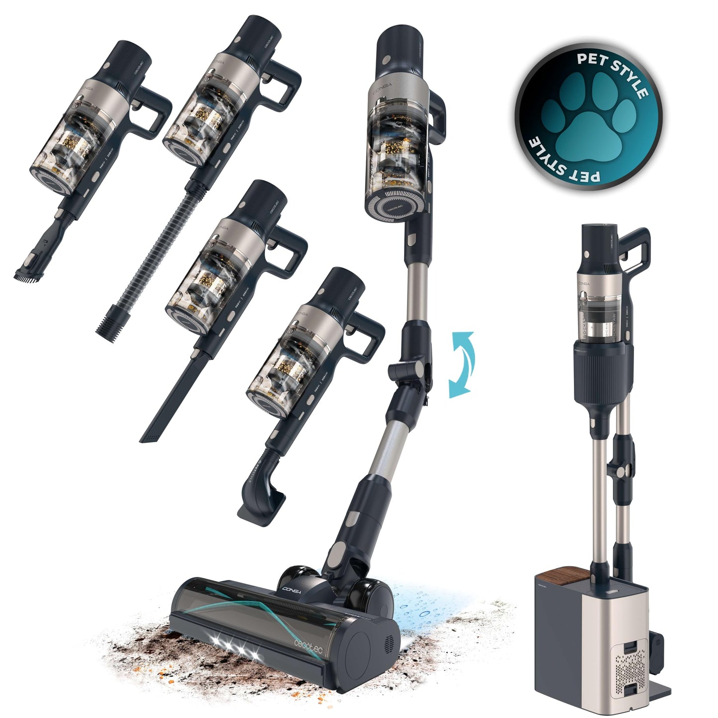 Cecotec Conga Rockstar 11500, 800W, 300AW, 110 Min, KI, App, Auto-Entleerung, Flex-Rohr & Zubehör, kabelloser Staubsauger.
