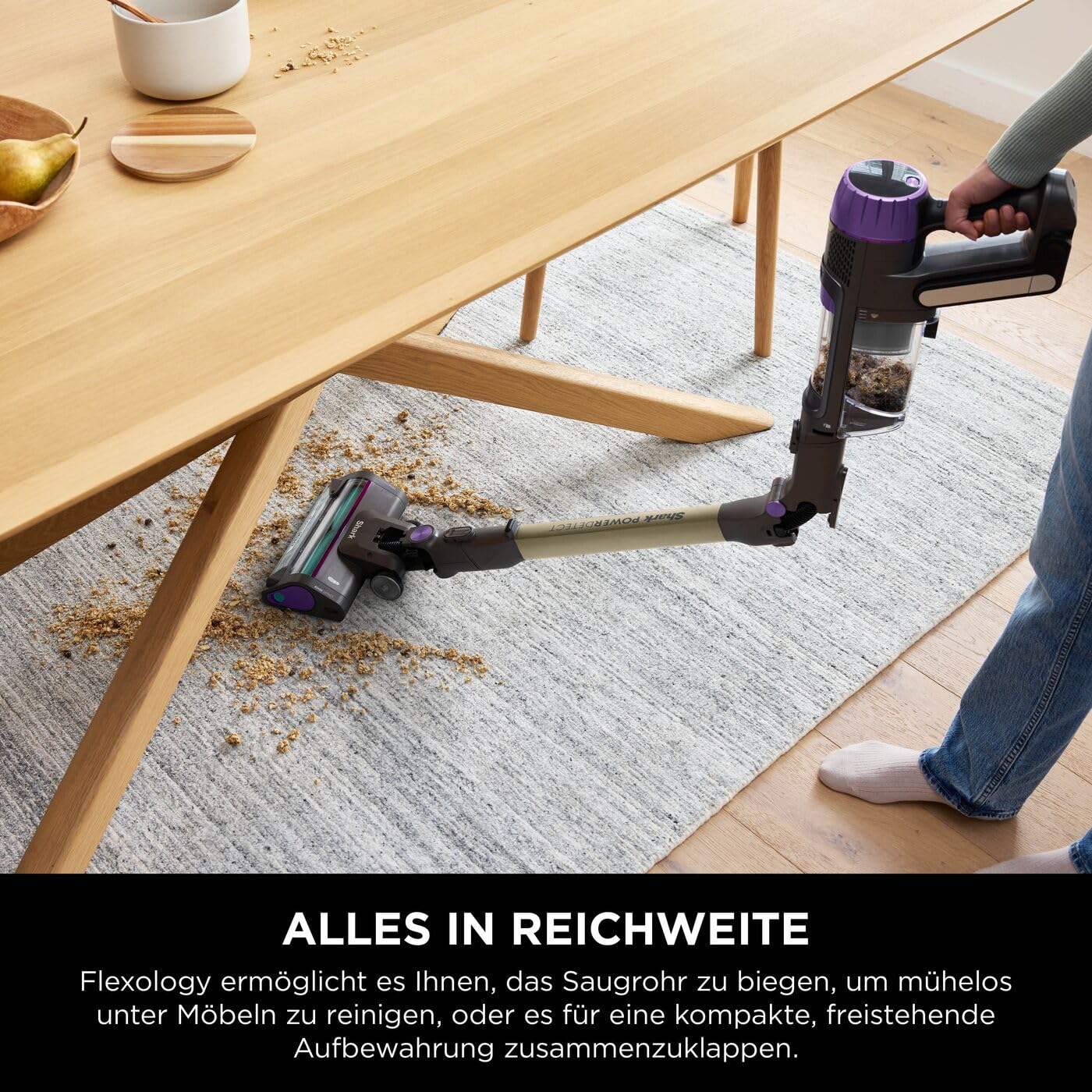 Shark Detect Clean Akku-Staubsauger, 60 Min Laufzeit, starke Saugkraft, DirtDetect, 2L Selbstentleerung, Anti-Hair-Wrap, Fugenaufsatz, Weiß.