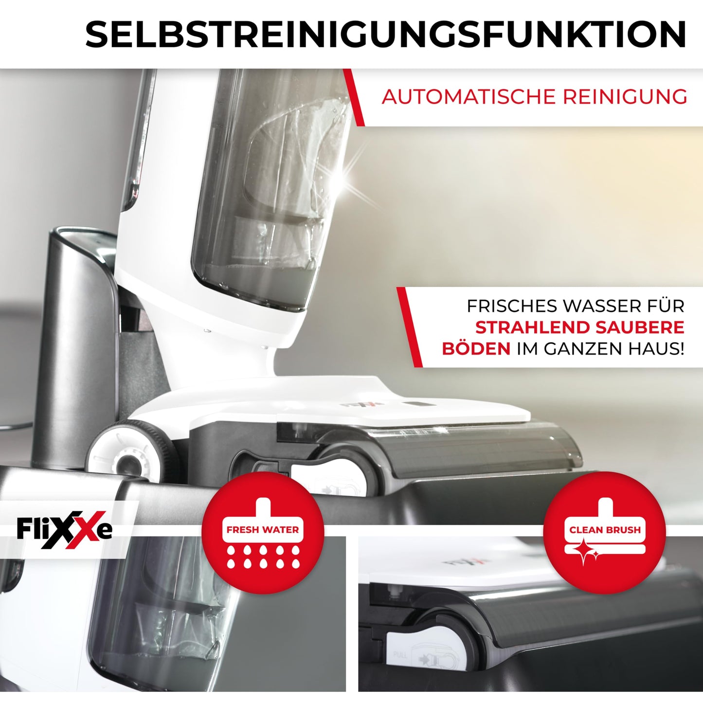 Flixxe X3 2-in-1 Nass-/Trockensauger, kabellos, 200W, 40 Min Laufzeit, LED-Display, Selbstreinigung, X-Sense, doppelseitige Kantenreinigung.