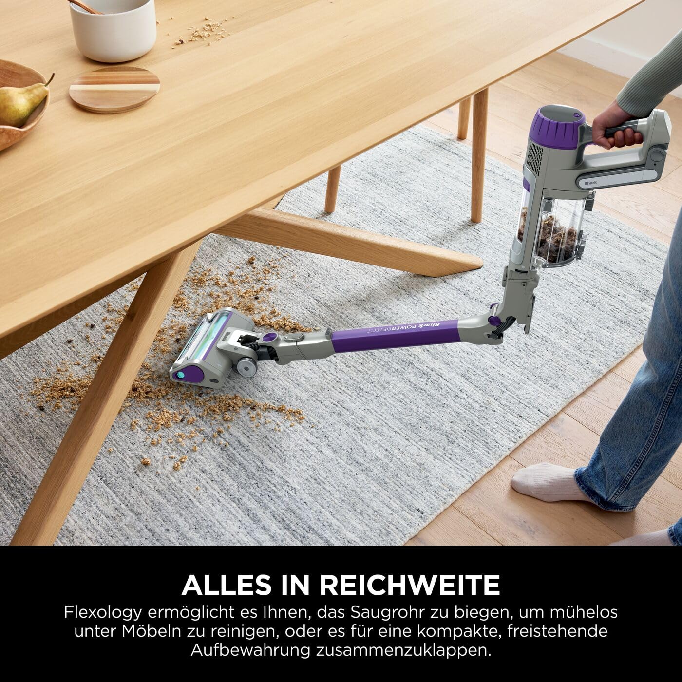 Shark Detect Clean Akku-Staubsauger, 60 Min Laufzeit, starke Saugkraft, DirtDetect, 2L Selbstentleerung, Anti-Hair-Wrap, Fugenaufsatz, Weiß.