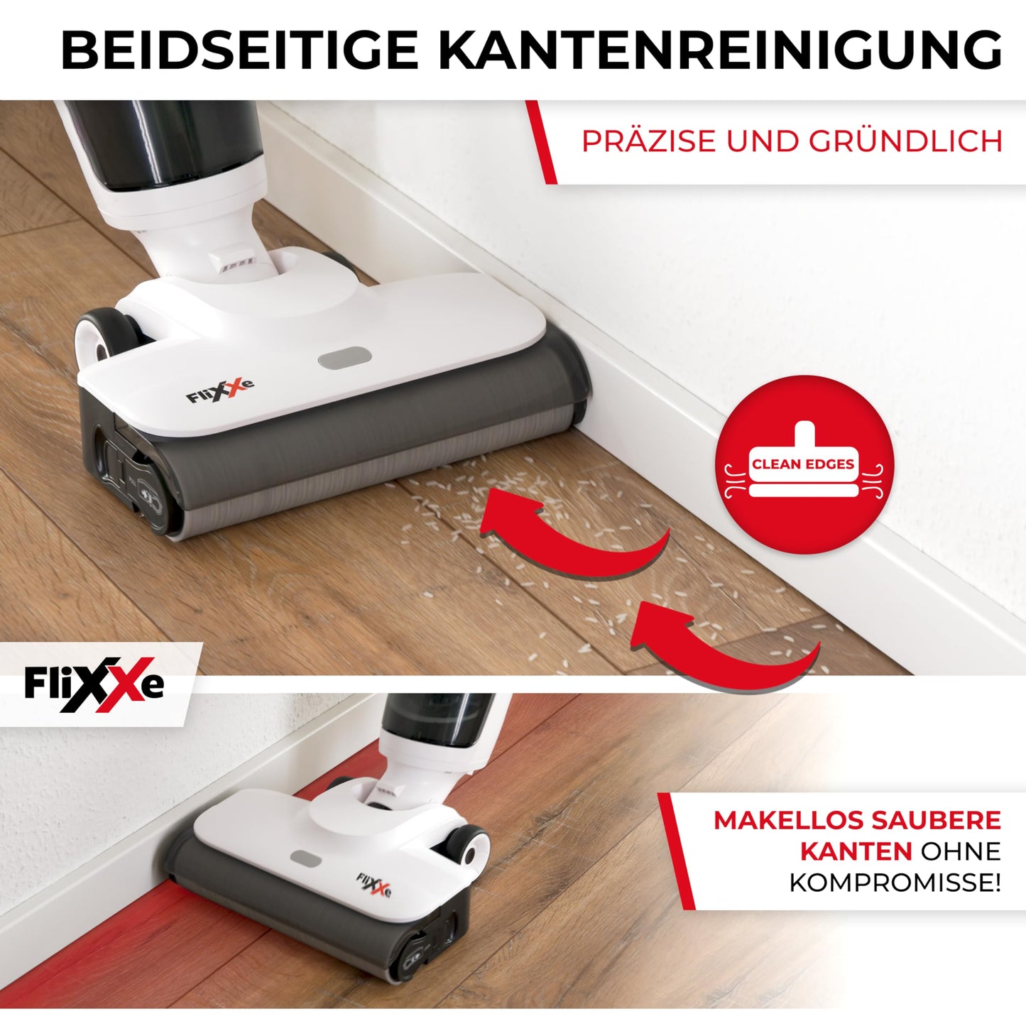 Flixxe X3 2-in-1 Nass-/Trockensauger, kabellos, 200W, 40 Min Laufzeit, LED-Display, Selbstreinigung, X-Sense, doppelseitige Kantenreinigung.