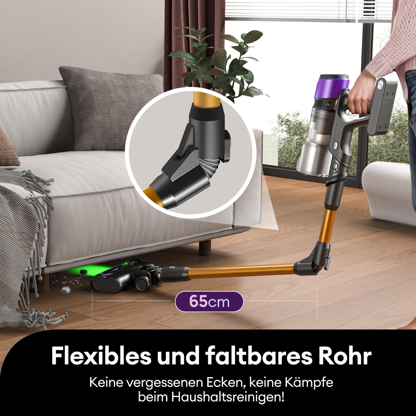 Ultenic U20 Akku-Staubsauger, 55.000 Pa/600 W, 60 Min, Anti-Tangle-Bürste, GreenEye, flexibles Gelenk, selbststehend, Hartböden & Teppiche