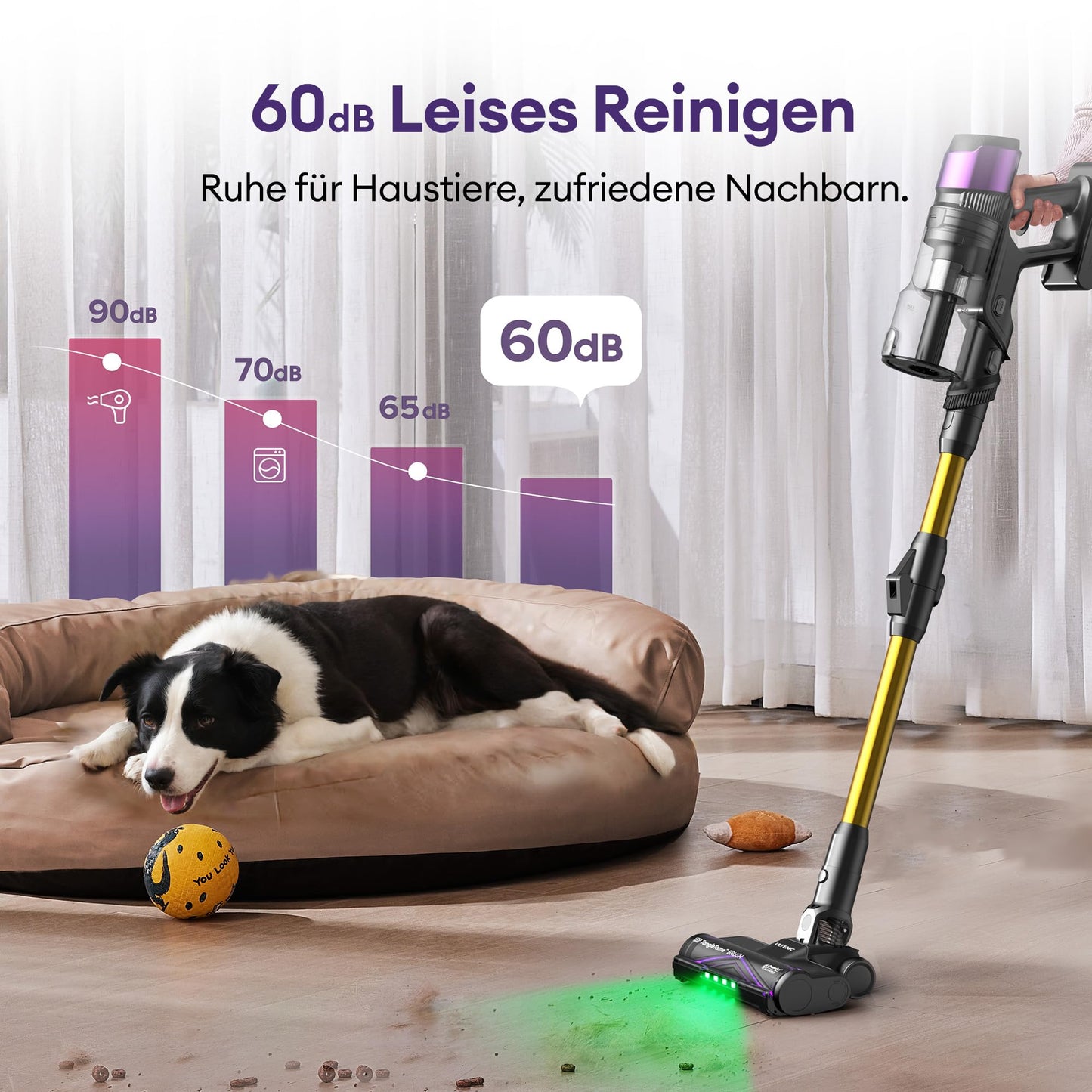 Ultenic U20 Akku-Staubsauger, 55.000 Pa/600 W, 60 Min, Anti-Tangle-Bürste, GreenEye, flexibles Gelenk, selbststehend, Hartböden & Teppiche