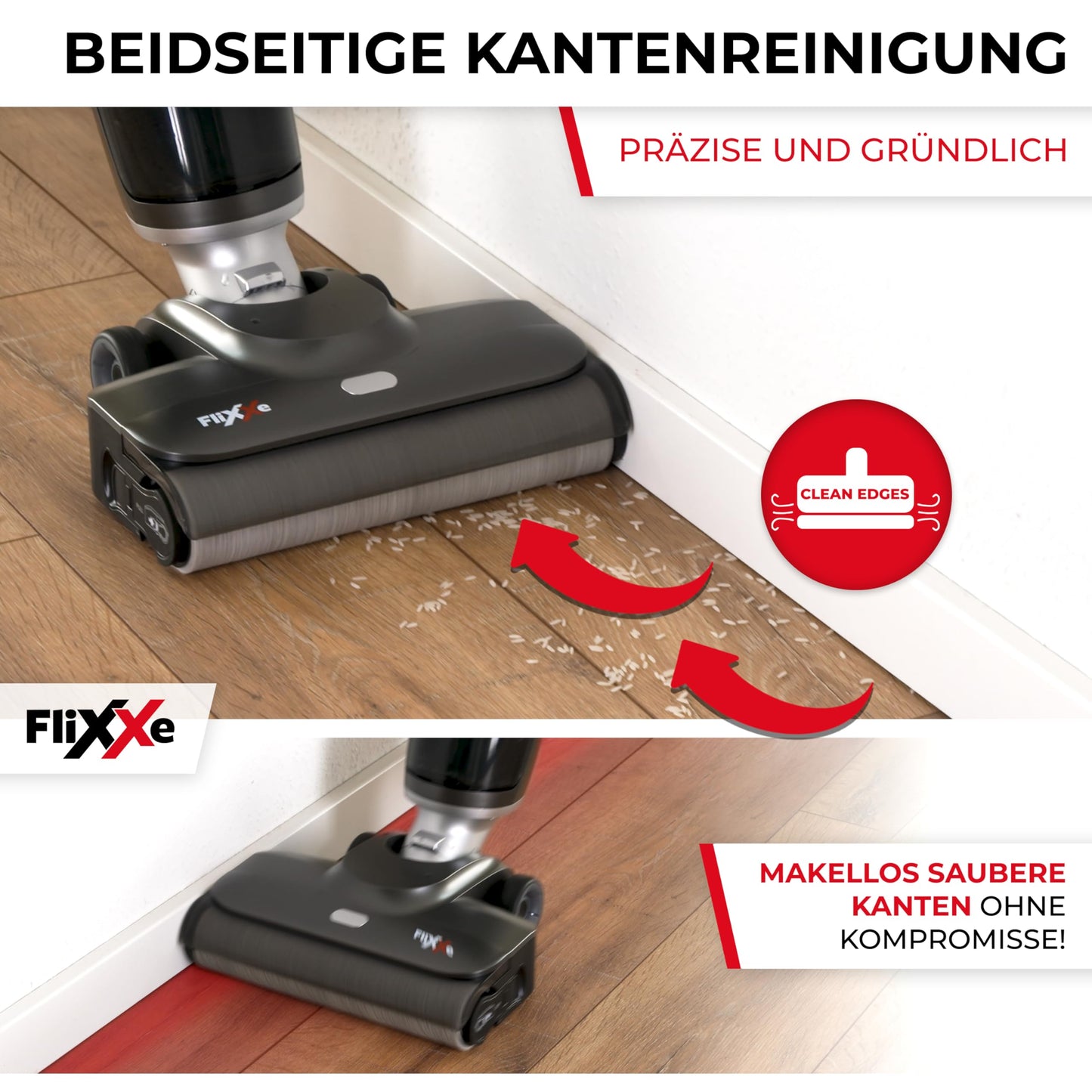 Flixxe X3 2-in-1 Nass-/Trockensauger, kabellos, 200W, 40 Min Laufzeit, LED-Display, Selbstreinigung, X-Sense, doppelseitige Kantenreinigung.