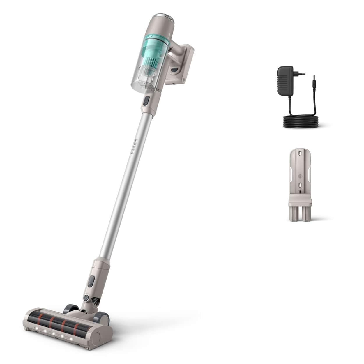 Philips Serie 3000 Akku-Staubsauger, 60 Min Laufzeit, LED-Düse, starker Saugkraft, inkl. Fugen- & Kombidüse, austauschbarer Akku (XC3032/01).