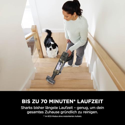 Shark Detect Clean Akku-Staubsauger, 60 Min Laufzeit, starke Saugkraft, DirtDetect, 2L Selbstentleerung, Anti-Hair-Wrap, Fugenaufsatz, Weiß.