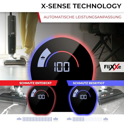 Flixxe X3 2-in-1 Nass-/Trockensauger, kabellos, 200W, 40 Min Laufzeit, LED-Display, Selbstreinigung, X-Sense, doppelseitige Kantenreinigung.
