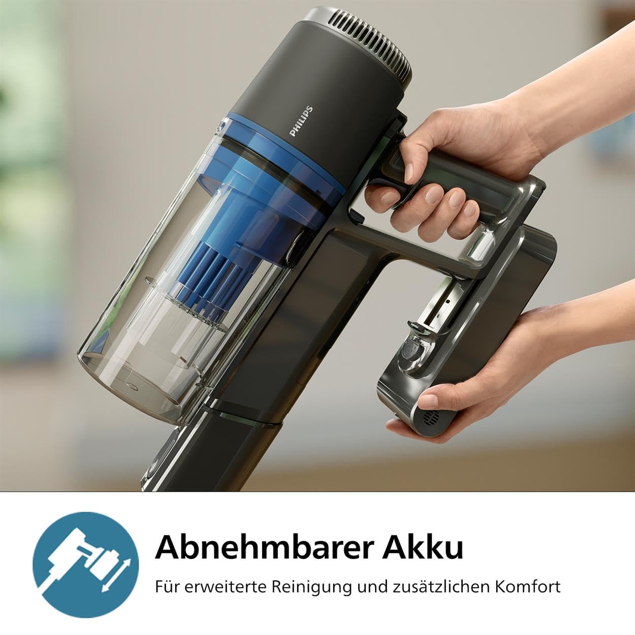 Philips Serie 3000 Akku-Staubsauger, 60 Min Laufzeit, LED-Düse, starker Saugkraft, inkl. Fugen- & Kombidüse, austauschbarer Akku (XC3032/01).
