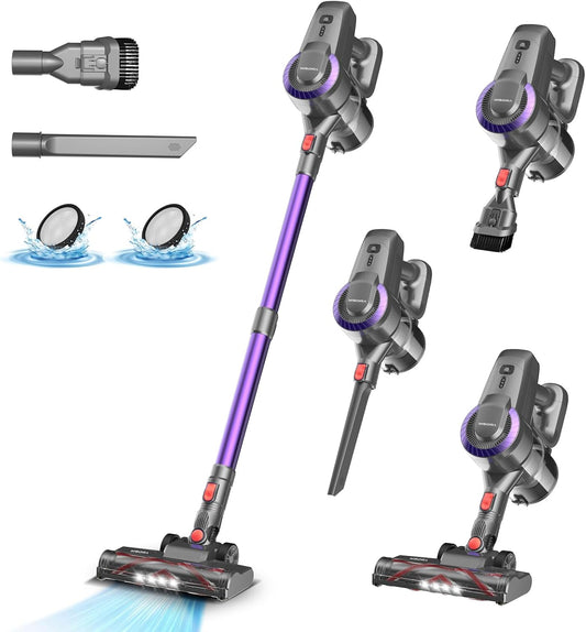Akku-Staubsauger 25.000Pa, 175W, 50 Min Laufzeit, Anti-Tangle-Bürste, selbststehend, ultraleicht, ideal für Teppiche, Hartböden & Tierhaare.
