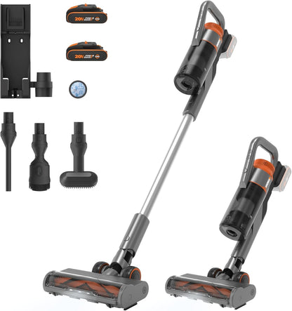 WORX 20 V Akku-Staubsauger WX038, 25 kPa, kabellos, 45 Min Laufzeit, leicht, für Tierhaare, Teppich & Auto, inkl. 2 Akkus & Wandhalter