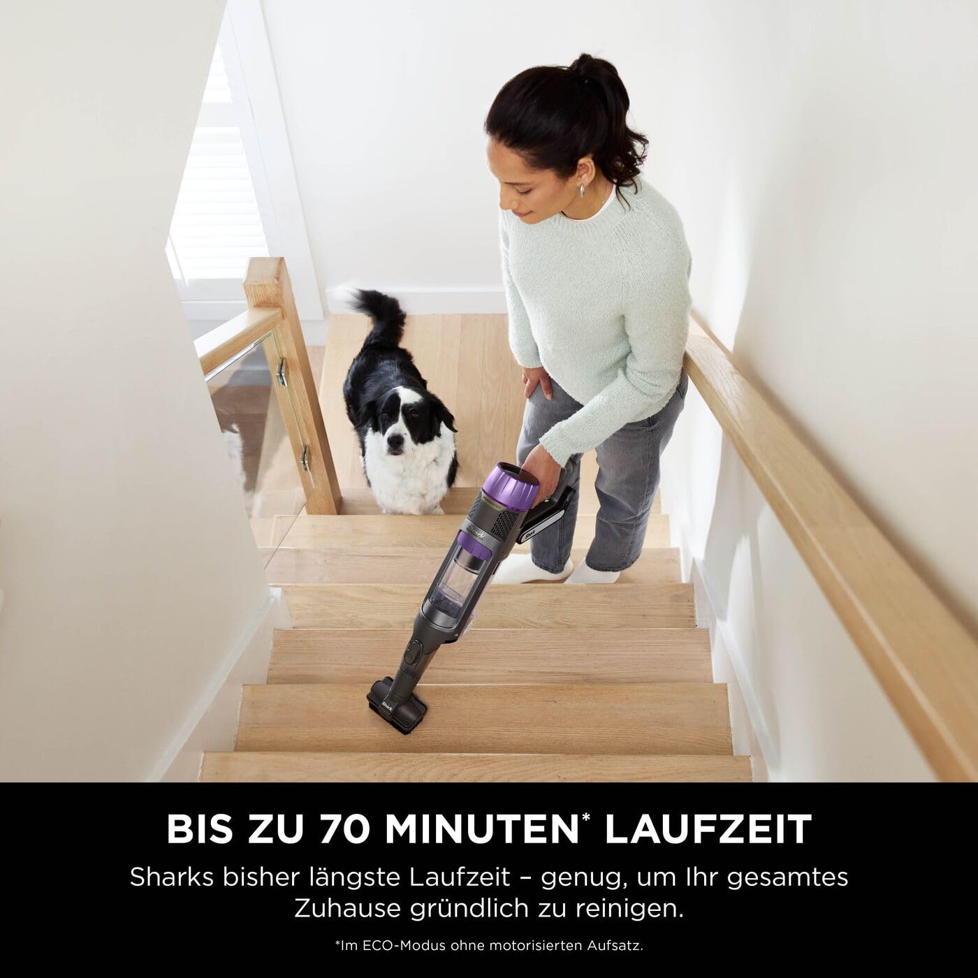 Shark Detect Clean Akku-Staubsauger, 60 Min Laufzeit, starke Saugkraft, DirtDetect, 2L Selbstentleerung, Anti-Hair-Wrap, Fugenaufsatz, Weiß.