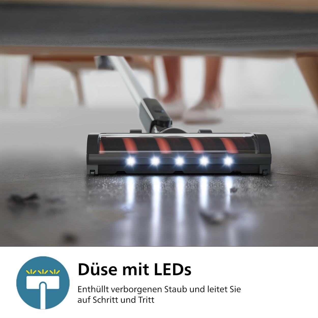 Philips Serie 3000 Akku-Staubsauger, 60 Min Laufzeit, LED-Düse, starker Saugkraft, inkl. Fugen- & Kombidüse, austauschbarer Akku (XC3032/01).