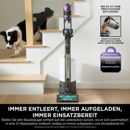 Shark Detect Clean Akku-Staubsauger, 60 Min Laufzeit, starke Saugkraft, DirtDetect, 2L Selbstentleerung, Anti-Hair-Wrap, Fugenaufsatz, Weiß.