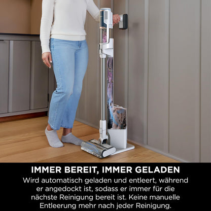 Shark Detect Clean Akku-Staubsauger, 60 Min Laufzeit, starke Saugkraft, DirtDetect, 2L Selbstentleerung, Anti-Hair-Wrap, Fugenaufsatz, Weiß.