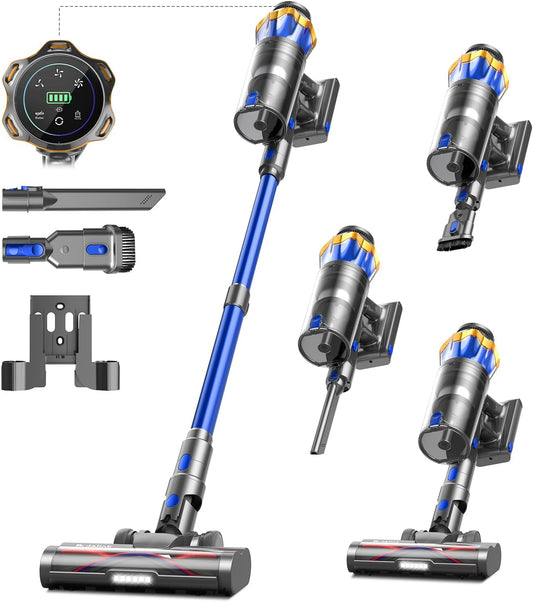 Akku-Staubsauger 45.000Pa, 550W, 65 Min, 1,6L Behälter, Anti-Tangle-Bürste, Display, leise, 8-fach-Filtration, für Teppiche, Böden & Tierhaare.