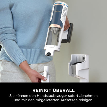 Shark Detect Clean Akku-Staubsauger, 60 Min Laufzeit, starke Saugkraft, DirtDetect, 2L Selbstentleerung, Anti-Hair-Wrap, Fugenaufsatz, Weiß.