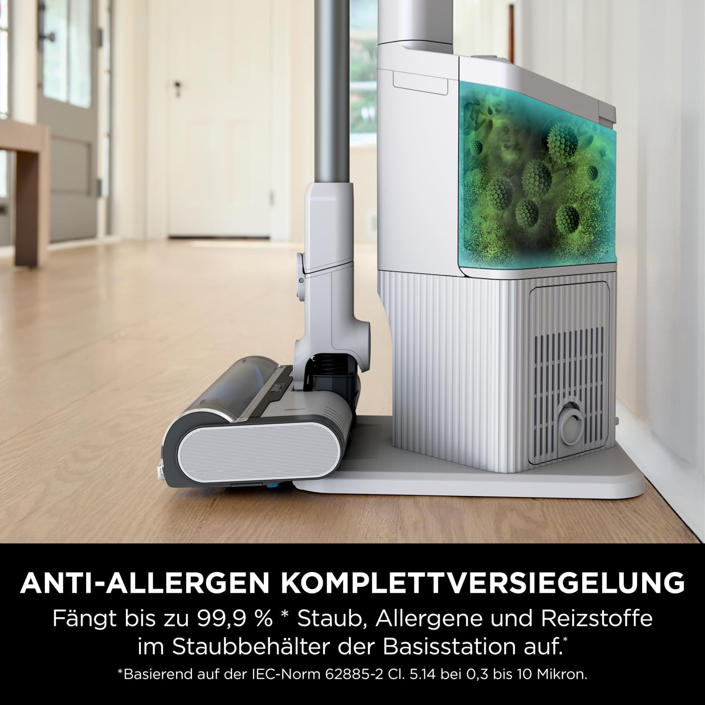Shark Detect Clean Akku-Staubsauger, 60 Min Laufzeit, starke Saugkraft, DirtDetect, 2L Selbstentleerung, Anti-Hair-Wrap, Fugenaufsatz, Weiß.