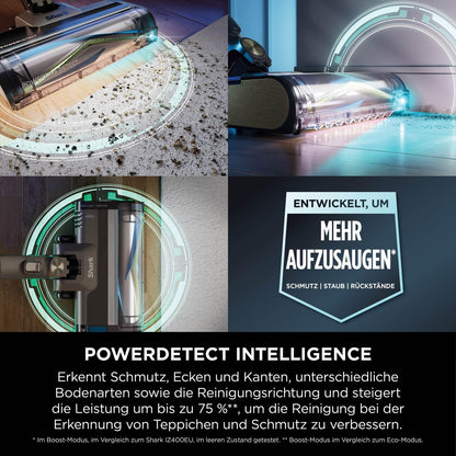 Shark Detect Clean Akku-Staubsauger, 60 Min Laufzeit, starke Saugkraft, DirtDetect, 2L Selbstentleerung, Anti-Hair-Wrap, Fugenaufsatz, Weiß.