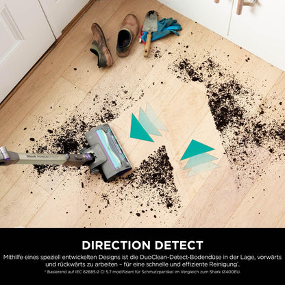 Shark Detect Clean Akku-Staubsauger, 60 Min Laufzeit, starke Saugkraft, DirtDetect, 2L Selbstentleerung, Anti-Hair-Wrap, Fugenaufsatz, Weiß.