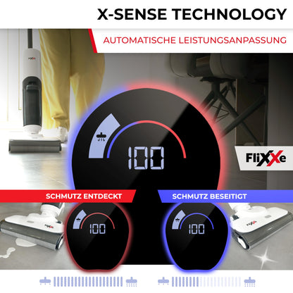 Flixxe X3 2-in-1 Nass-/Trockensauger, kabellos, 200W, 40 Min Laufzeit, LED-Display, Selbstreinigung, X-Sense, doppelseitige Kantenreinigung.