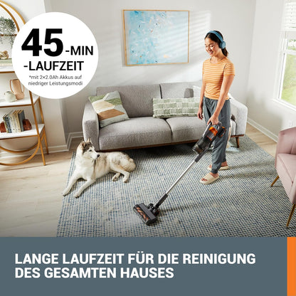 WORX 20 V Akku-Staubsauger WX038, 25 kPa, kabellos, 45 Min Laufzeit, leicht, für Tierhaare, Teppich & Auto, inkl. 2 Akkus & Wandhalter