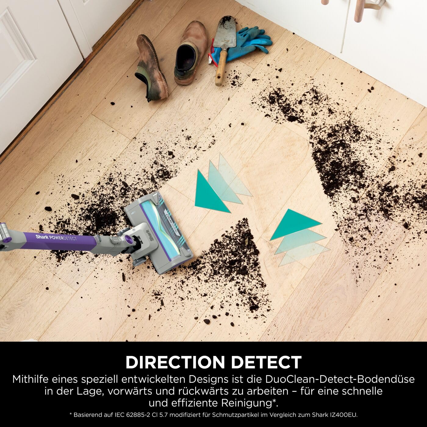 Shark Detect Clean Akku-Staubsauger, 60 Min Laufzeit, starke Saugkraft, DirtDetect, 2L Selbstentleerung, Anti-Hair-Wrap, Fugenaufsatz, Weiß.