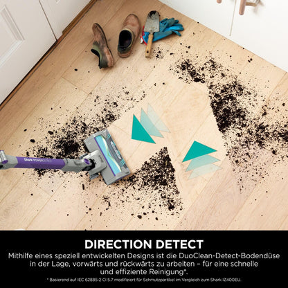 Shark Detect Clean Akku-Staubsauger, 60 Min Laufzeit, starke Saugkraft, DirtDetect, 2L Selbstentleerung, Anti-Hair-Wrap, Fugenaufsatz, Weiß.